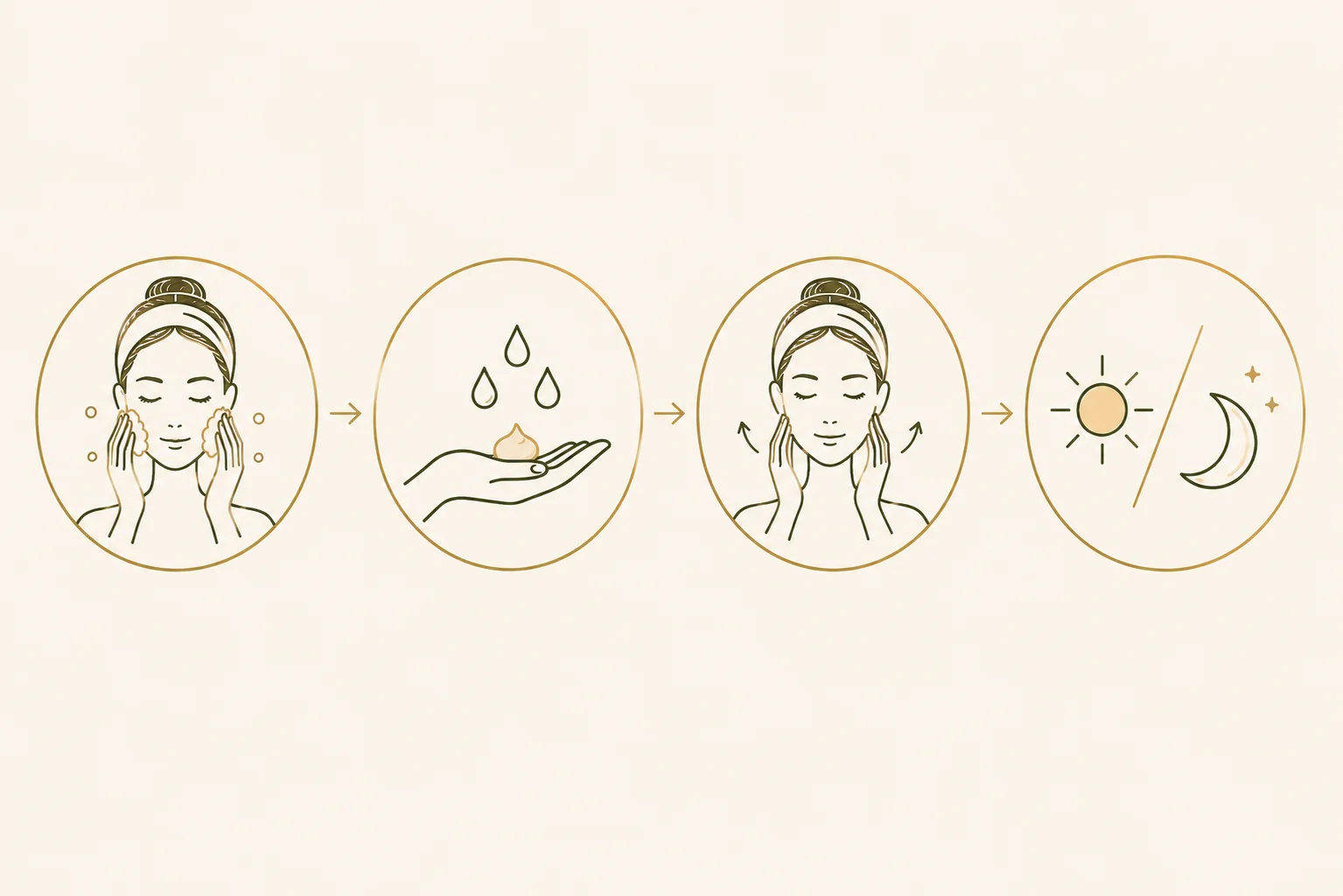 Four skincare steps: cleanse, apply, massage, and daily use