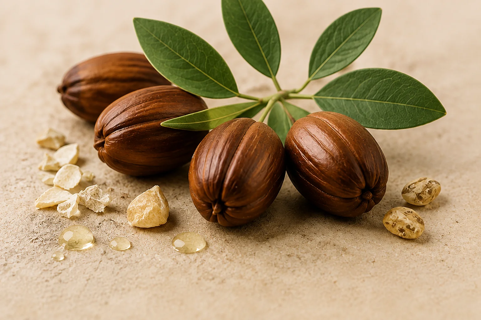 Jojoba seeds and leaves