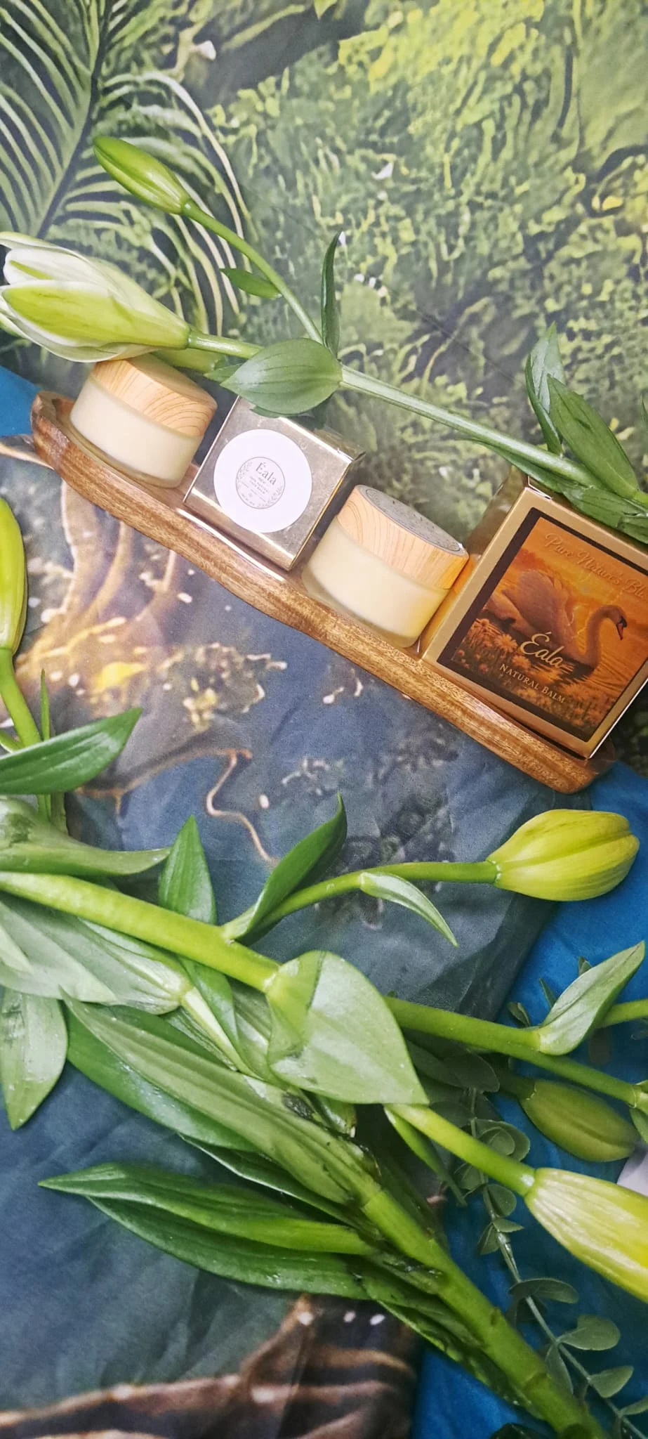 Éala Natural Balm jars arranged in a product display